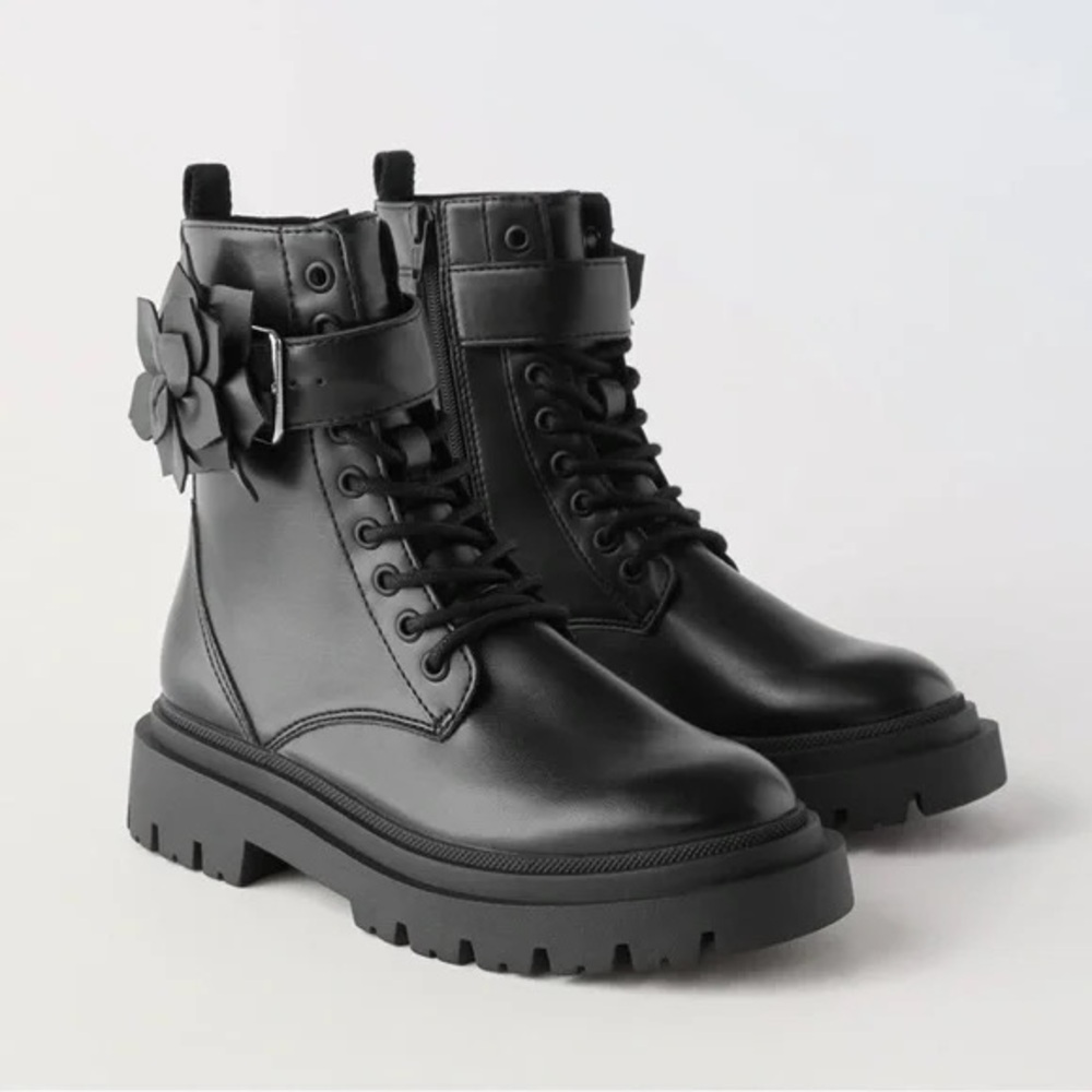 Zara Black Floral Detail Kids Boots